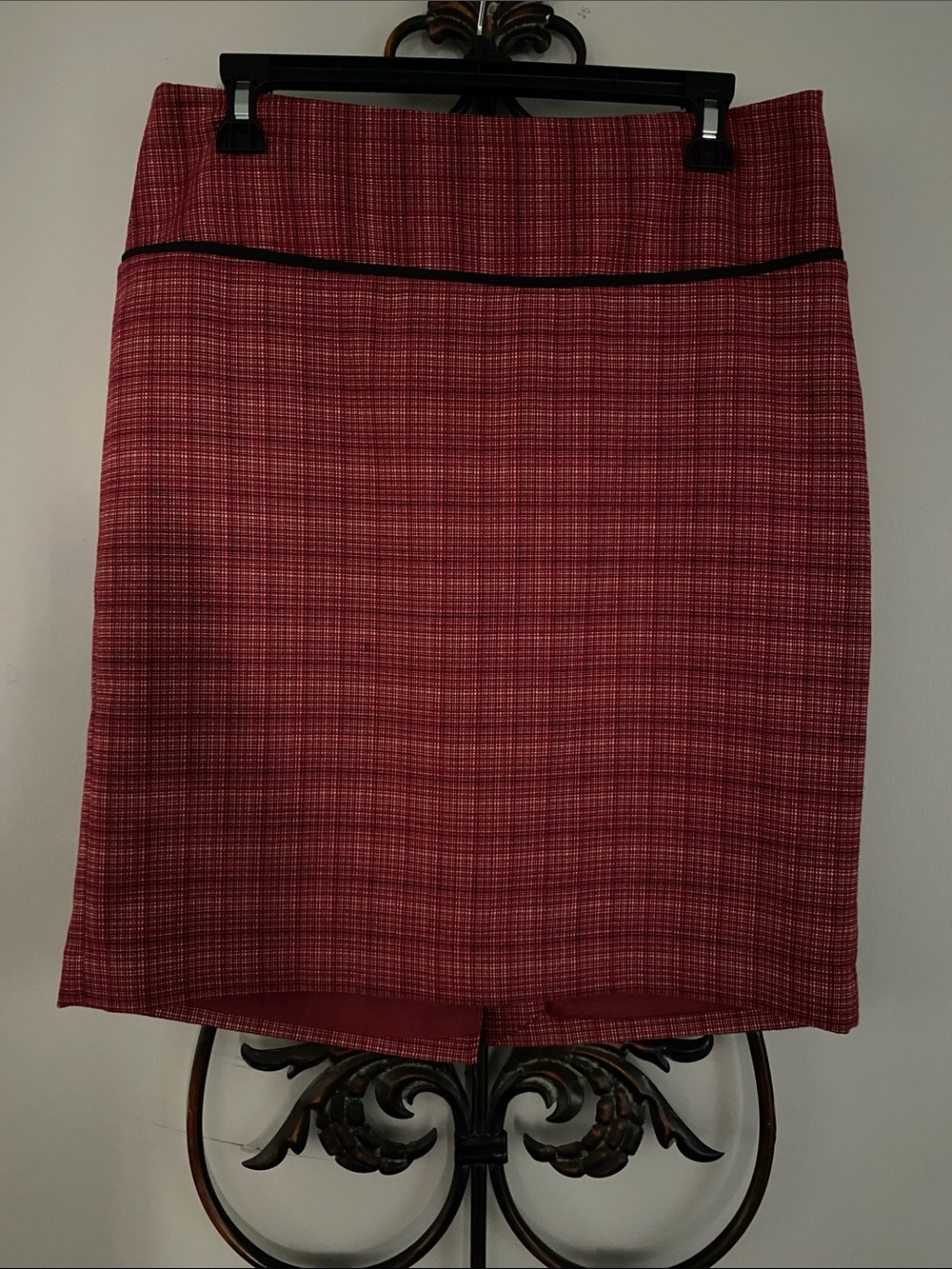 The Limited Red Plaid Pencil Skirt with Black Trim
